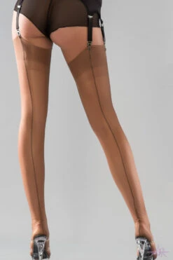 Gio Cuban Heel Fully Fashioned Stockings - Contrast Seam -Glamour Lace Shop Mayfair Stockings Gio stockings MSP Gio Natural FF 2