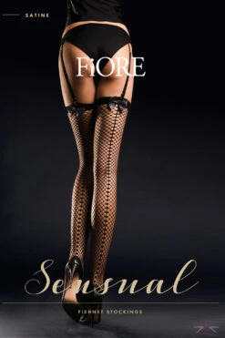 Fiore Satine Fishnet Stockings -Glamour Lace Shop Mayfair Stockings fiore Satine Front RGB