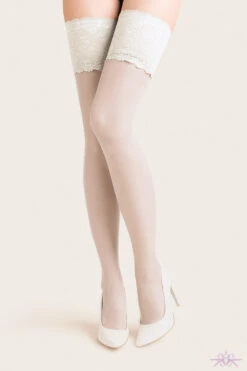 Gabriella Exclusive 15 Deep Lace Hold Ups -Glamour Lace Shop Mayfair Stockings gabriella Calze 15 hold ups white