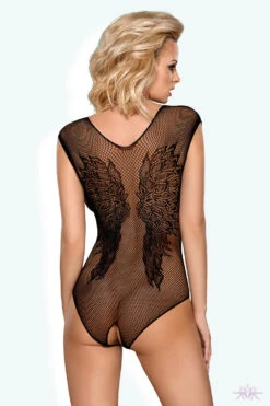 Obsessive Wing Motif Fishnet Bodysuit