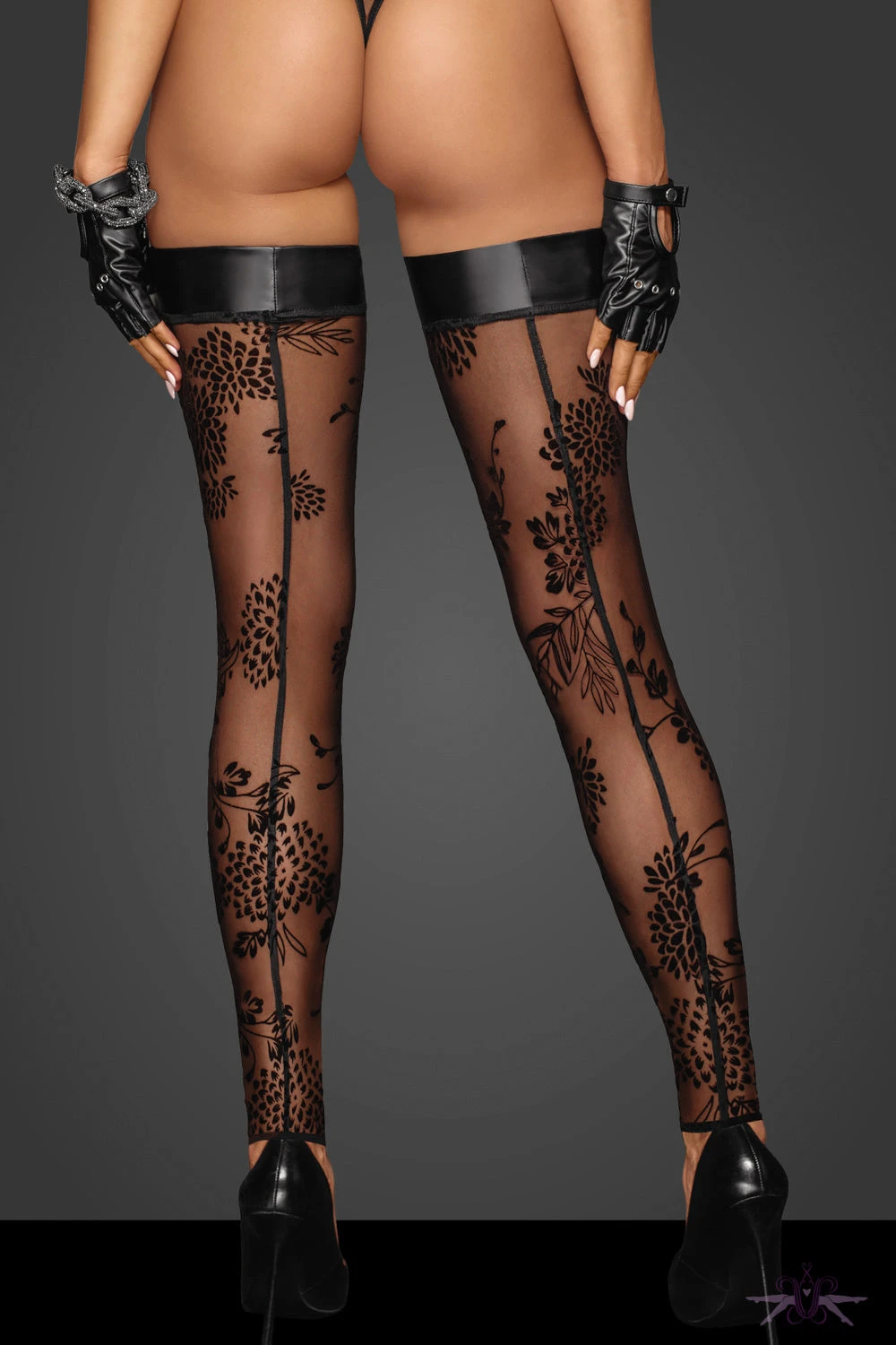Noir Handmade Fabulous Floral Tulle Footless Hold Ups 4 Noir Handmade Fabulous Floral Tulle Footless Hold Ups - Image 2