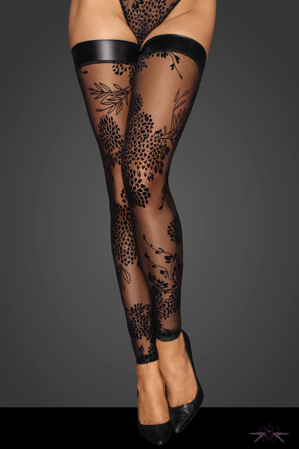 Noir Handmade Fabulous Floral Tulle Footless Hold Ups 3 Noir Handmade Fabulous Floral Tulle Footless Hold Ups