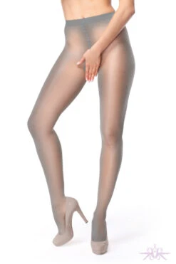 MissO 40 Denier Shiny Open Crotch Grey Tights -Glamour Lace Shop Mayfair StockingsP102 gray2 2