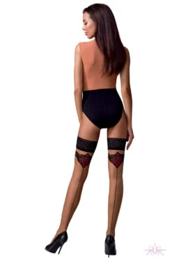 Passion Beige/Claret Seamed Lace Hold Ups -Glamour Lace Shop Mayfair StockingsST116beige bordoback kopia 12