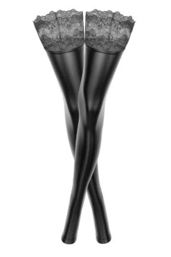Noir Handmade Power Wetlook Footless Hold Ups 8 Noir Handmade Power Wetlook Footless Hold Ups -Glamour Lace Shop Mayfair Stockingsghost f135 front 5
