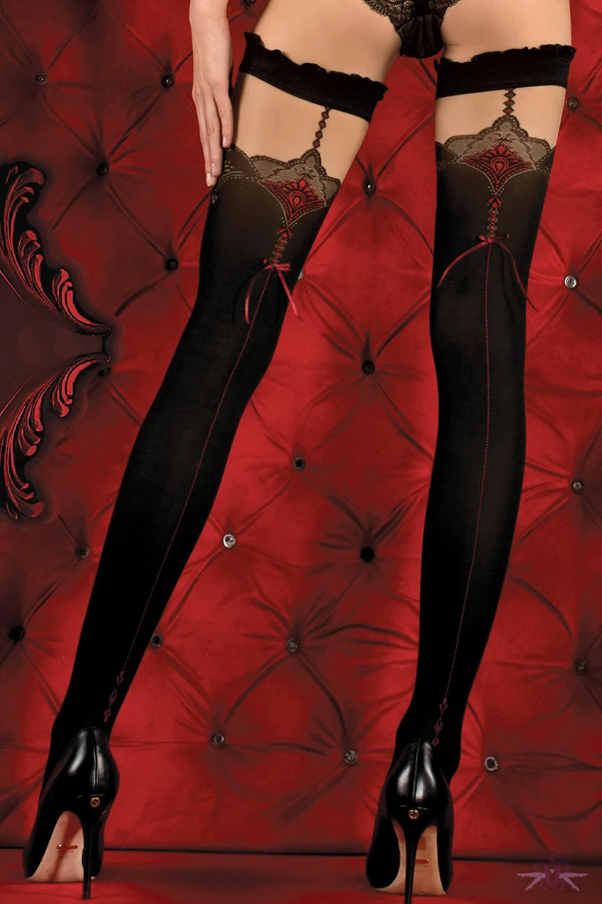 Ballerina Red Seamed Black Opaque Hold Ups 4 Ballerina Red Seamed Black Opaque Hold Ups - Image 2